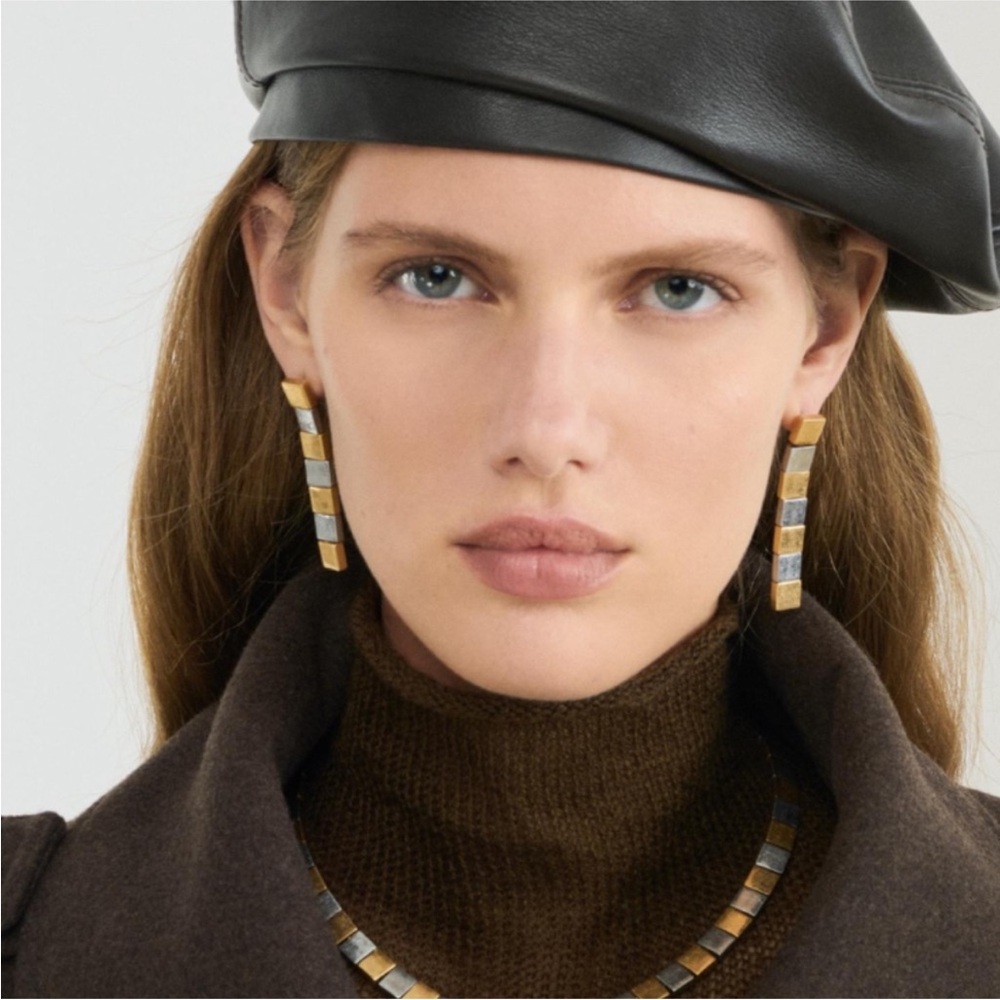 New! Zara Mixed Metal Gold Square Chain Drop Earrings (3016) NWOT